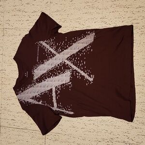 Armani Exchange Multi Number Big Spellout Logo T Shirt Burgendy And White